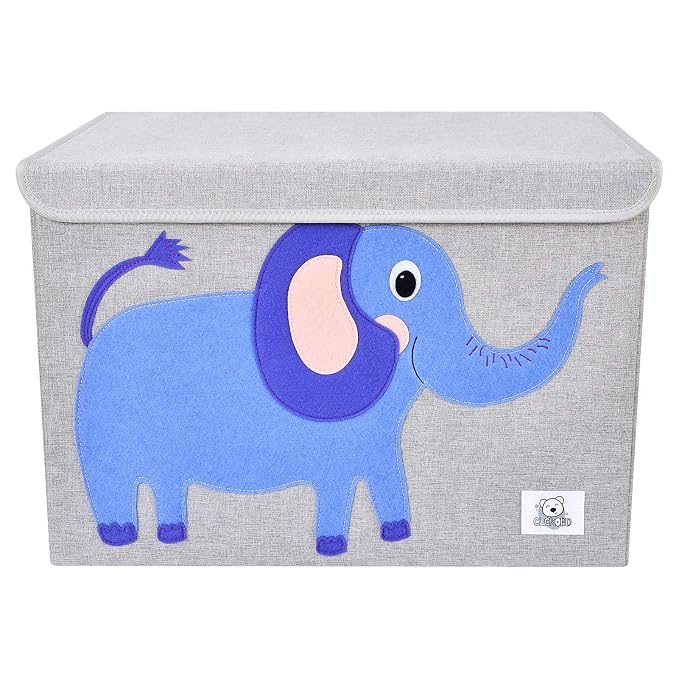 Foldable Large Kids Toy Chest with Flip-Top Lid, Collapsible Fabric Animal Toy Storage Organizer/Bin/Box/Basket/Trunk for Toddler, Children and Baby Nursery (Elephant)