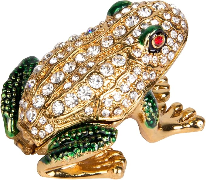 QIFU Hand Painted Enameled Frog Style Decorative Hinged Jewelry Trinket Box Unique Gift for Home Decor