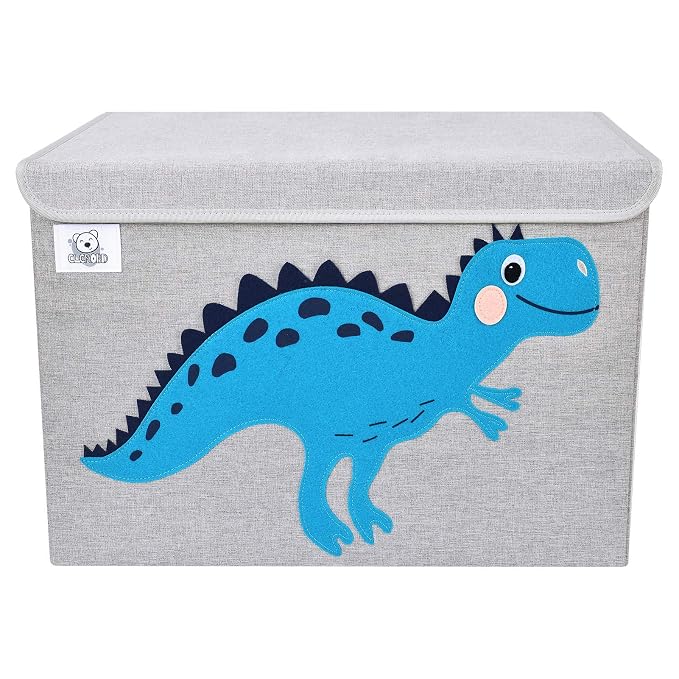 Foldable Large Kids Toy Chest with Flip-Top Lid, Collapsible Fabric Animal Toy Storage Organizer/Bin/Box/Basket/Trunk for Toddler, Children and Baby Nursery (Dinosaur)