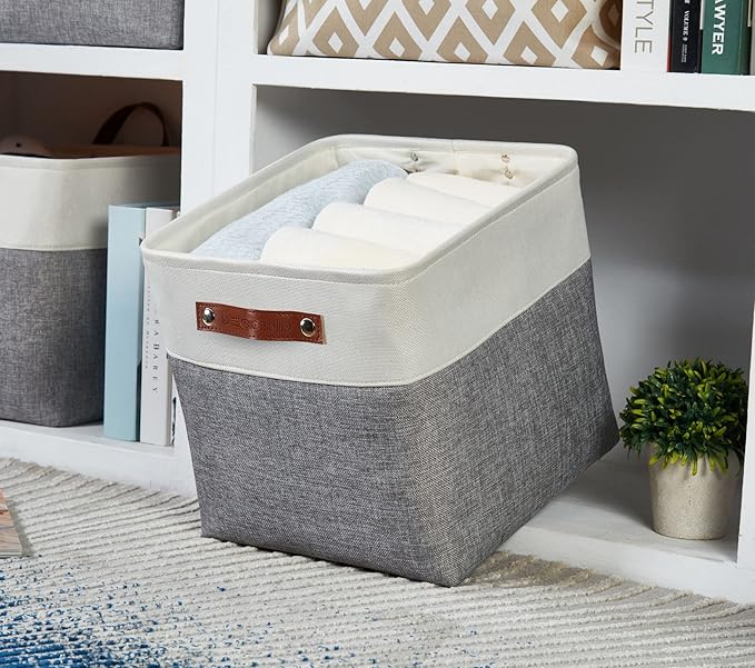 DECOMOMO Cube Storage Bin 11x11, Fabric Storage Bins, Kallax Storage Cubes (Grey & White, 4 Pack)
