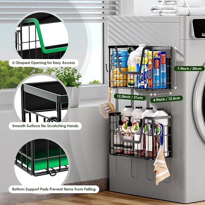 4-Pack Magnetic Fridge Shelf, Black Fruit Basket Potato Storage | Magnetic Shelf Refrigerator Organizer for Fruit & Veggie, Potato Onion Storage Bin; Multi-Use For Kitchen, Pantry & Laundry