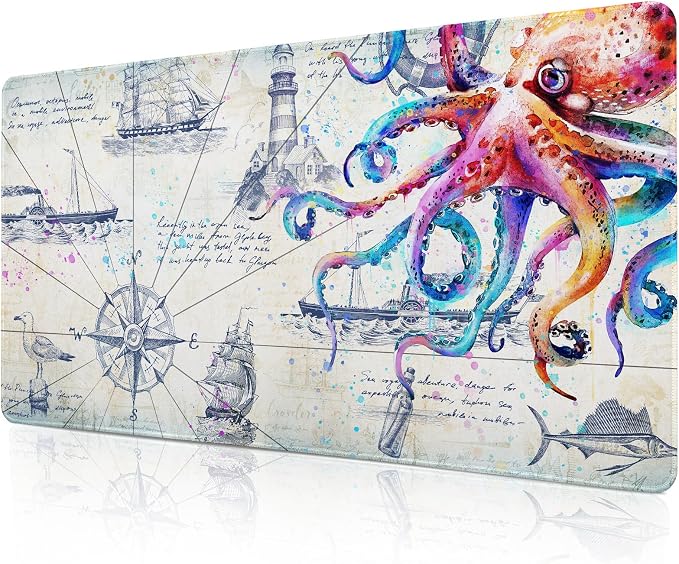 Large Mouse Pad Gaming, Desk Mat for Desktop, Big Mousepad, Grey Desk Pad Computer Desk Mat for Keyboard and Mouse, Cool Octopus Non-Slip Gaming Mouse Pad for Men Boys, 31.5" x 15.7", Gray