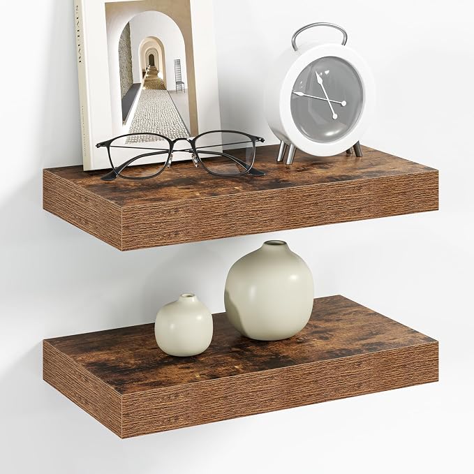 Vivelove 12 Inch Floating Shelves Wall Mounted for Display, 6.5 Deep Duty Shelves with Invisible Brackets for Living Room,Bedroom,Kitchen, Bathroom Storage & Decor,12" Wx6.5 Dx1.4 H - Rustic Brown