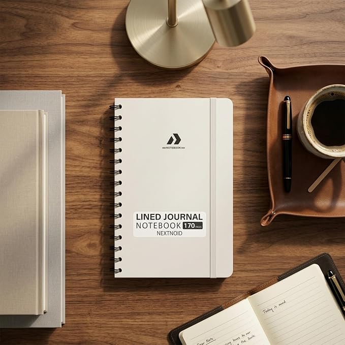 Nextnoid Lined Spiral Notebook Journal For Women & Men - A5(5.8" x 8.3") 170 Pages, Hardcover Notebooks for Work & Note Taking, College Ruled Journals for Writing - Beige