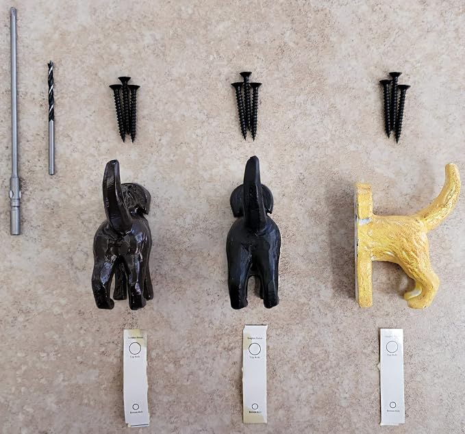 Lulu Decor, Cast Iron Labrador Black, Chocolate Brown & Cream Dog Tail Hooks (3 Dog Tail Hooks)