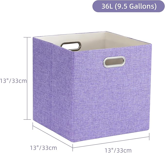 Foldable Cube Storage Bin Organizing Baskets Cubby Boxes Fabric Storage Cubes Organizer Bins with Handles for Organization Shelf Closet, 13"x13"x13", Pack of 4, Purple