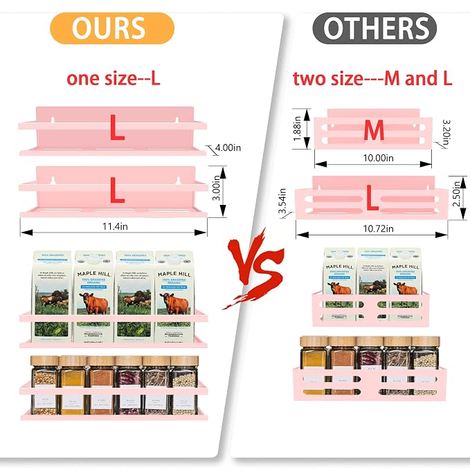 SMRCAD Magnetic Spice Rack for Refrigerator, 4pack Magnetic Shelf for Fridge Space Saving Seasoning Organizer for Any Metal Surface No Drilling Needed (PINK, 4pack)