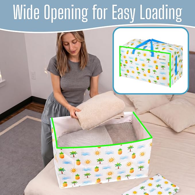 VENO 10 Pack Extra Large Heavy Duty Moving Bags with Wide Opening & Reinforced Handles, Reusable Storage Tote Bags with Strong Zippers for Clothes, College Dorm Essentials & Moving Supplies