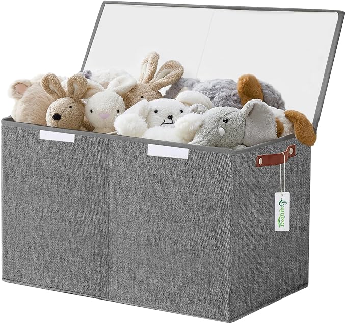 Bagnizer Large Toy Storage Box with Lids, Collapsible Sturdy Baby Storage Organizer Chest Bin Basket for Kids, Boys, Girls, Playroom, Nursery, Bedroom, Closet 25"x13"x16" (Gray)