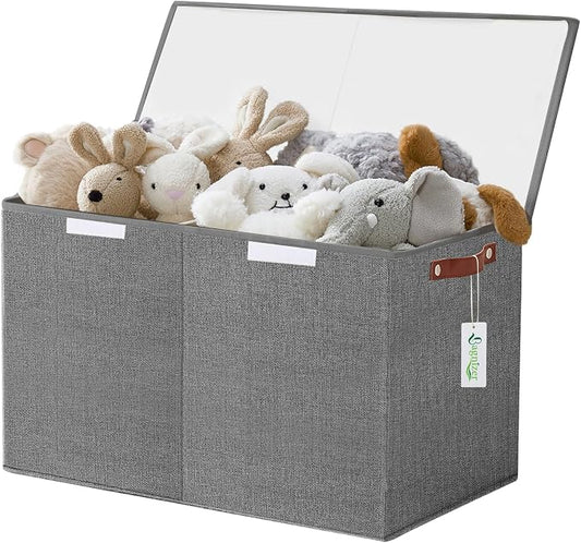 Bagnizer Large Toy Storage Box with Lids, Collapsible Sturdy Baby Storage Organizer Chest Bin Basket for Kids, Boys, Girls, Playroom, Nursery, Bedroom, Closet 25"x13"x16" (Gray)