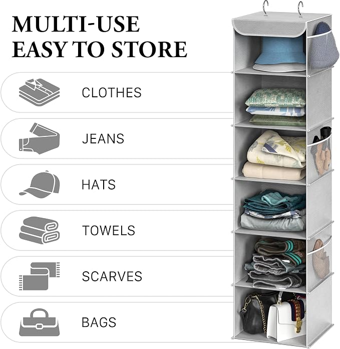 Simple Houseware 6 Shelf Hanging Closet Organizer, Gray