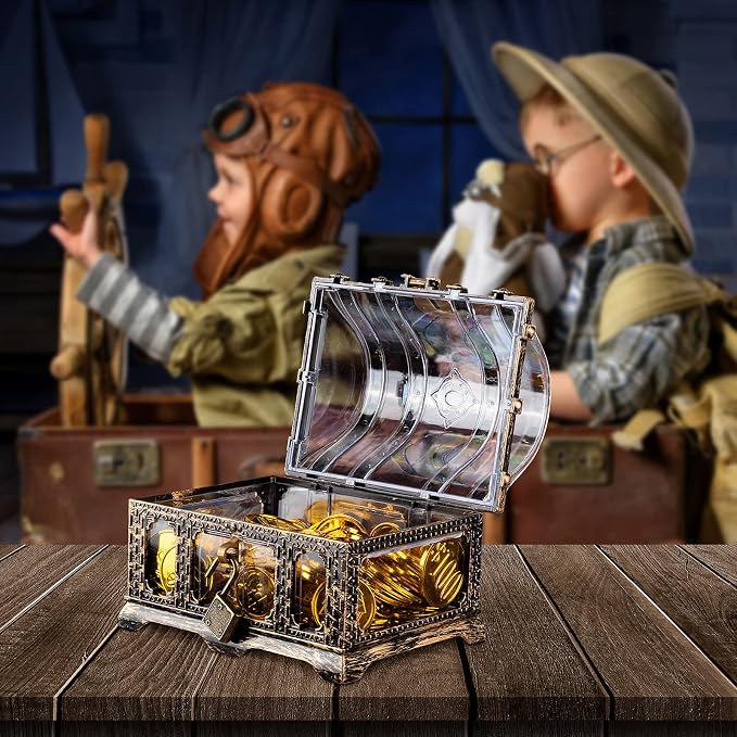 Transparent Antique Treasure Chest for Kids,Plastic Pirate Storage and Decorative Box