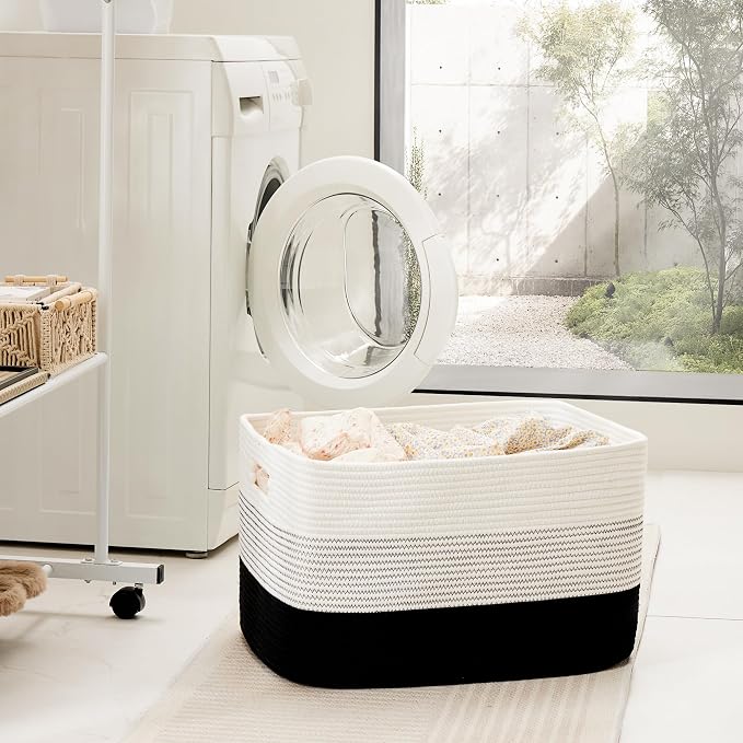 Artfeel Blanket Basket,Rectangle Woven Baskets for Storage,100L Laundry Basket for Decorative Nursery Blanket,Toys,Dirty Clothes and Magazine in Shelves,Baby Room,and Living Room