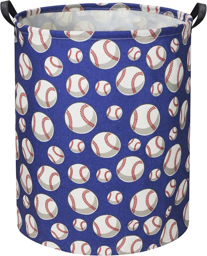 Baseball Kids Laundry Hamper, Large, Cotton & Linen, Waterproof PE Coating, Collapsible, Multi-purpose, Dinosaur Pattern