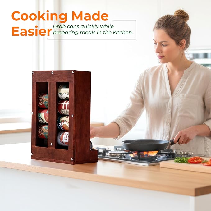 HOMESTEAD Wooden Can Organizer for Pantry, Solid Wood Canned Food Rack, Holds Standard 14.2 oz Cans, Space-Saving Kitchen Storage for Cabinets & Countertops (Brown)
