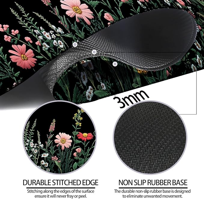 Pretty Wildflower Gaming Desk Mat, Computer Keyboard Large Extended Flowers Mouse Pad for Office and Home, 31.5×11.8 Inches, XL