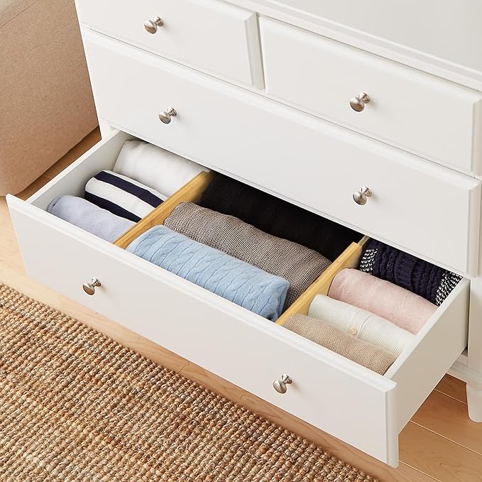 VaeFae 6-Pack Bamboo Drawer Dividers – Adjustable 14"-19.1" (Fits 15"-18" Drawers ONLY), Spring-Loaded Expandable Organizer for Kitchen, Bedroom, Office & Bathroom, MUST MEASURE Before Purchase | 6 Pack