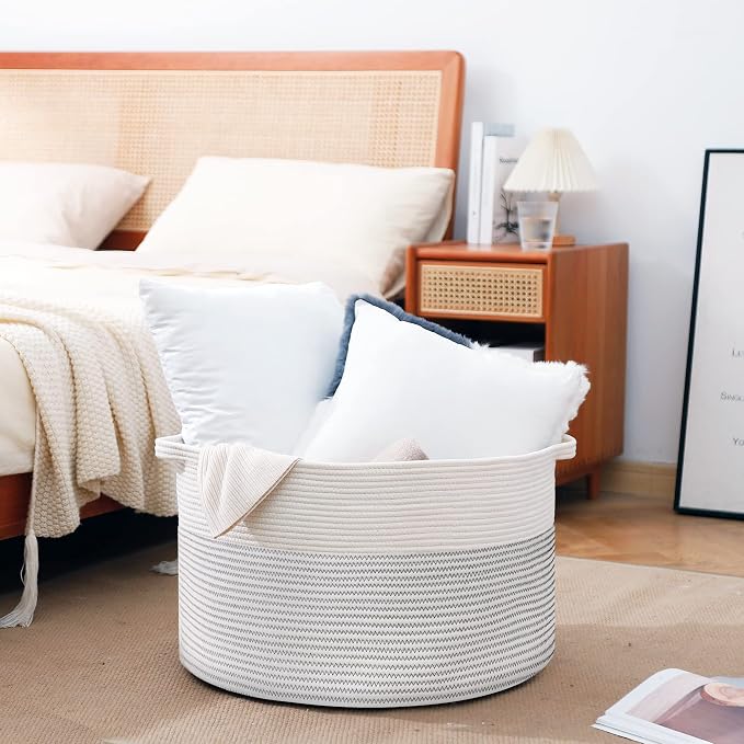 MEGASKET XXXL Large Cotton Rope Blanket Basket for Living Room, Woven Rope Storage Baskets for Organizing, Nursery Kids Toy Baskets Storage Bin Organizer, Baby Laundry Basket Hamper, Decor Basket, 88L