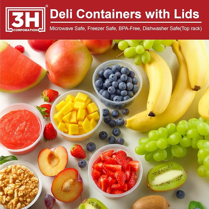 24 oz Food Storage Containers with Lids (240 Set/480 Piece) Deli Soup Containers, Freezer Microwave Safe, BPA-Free Plastic, Stackable Snack Leakproof Leftover Organizers & To-Go