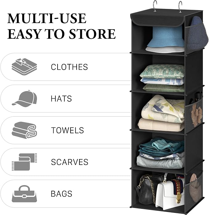 Simple Houseware 5 Shelf Hanging Closet Organizer, Black
