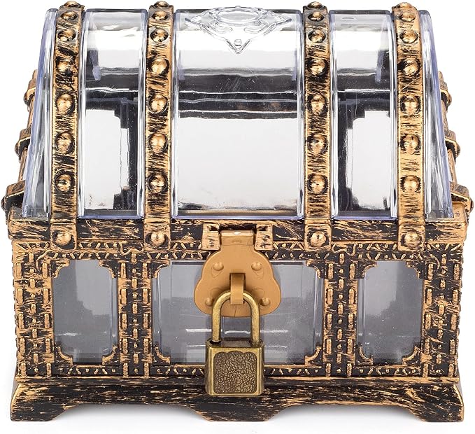 Transparent Antique Treasure Chest for Kids,Plastic Pirate Storage and Decorative Box