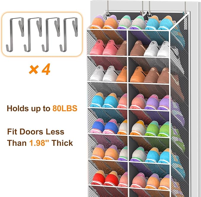 UVIAHOMI Over the Door Shoe Organizer for 30 Pairs, 10-Tier, Dark Grey