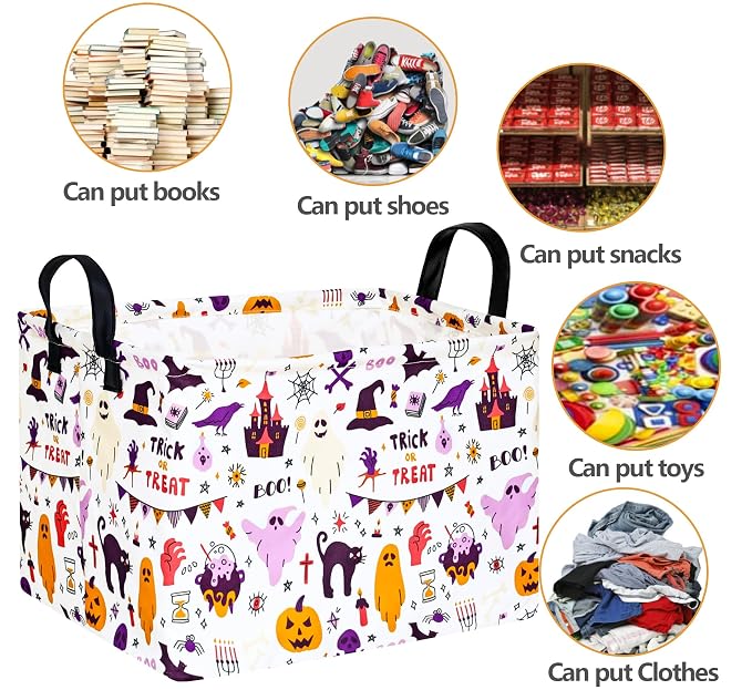 Halloween Gifts Empty Basket Boo Cube Organizer Bins Trick or Treat Spooky Basket Stuffers for Boyfriend Dual Handles for Closet Shelf