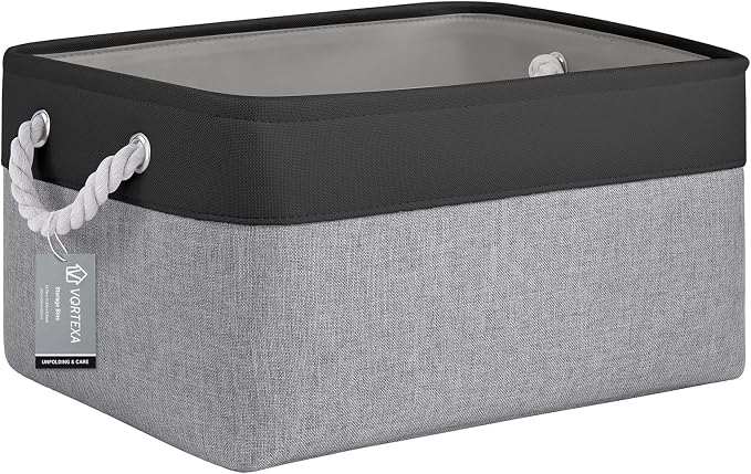 Large Storage Baskets- 15.7x11.8x8.26 inch Storage Bins for Shelves and Closet Organizing, Foldable Fabric Bin for Home Organization Clothes and Laundry (1-Pack, Black&Gray)