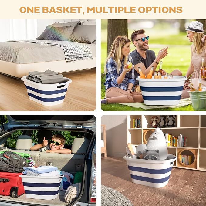 OOAMBB 43L(11.5Gallon) Collapsible Laundry Basket Plastic, Pop Up Laundry hamper/Storage Container, Foldable Laundry Basket with Large Capacity,Sturdy,Space Saver (Blue, 1 Pack)