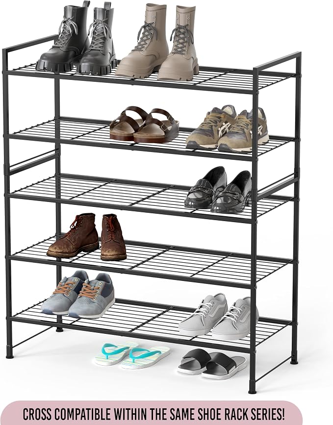Simple Houseware 2-Tier Stackable Wire Shoes Rack, Black