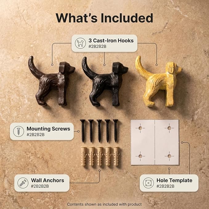 Lulu Decor, Cast Iron Labrador Black, Chocolate Brown & Cream Dog Tail Hooks (3 Dog Tail Hooks)