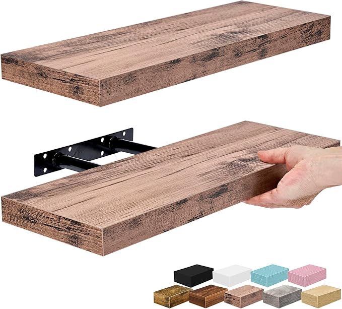 Sorbus Floating Shelves for Wall – 16 Inch Floating Shelf for Kitchen, Bedroom, Living Room, Bathroom, Home & Wall Decor - Mounted Bathroom Shelves with Invisible Brackets (Mahogany, 2 Pack)
