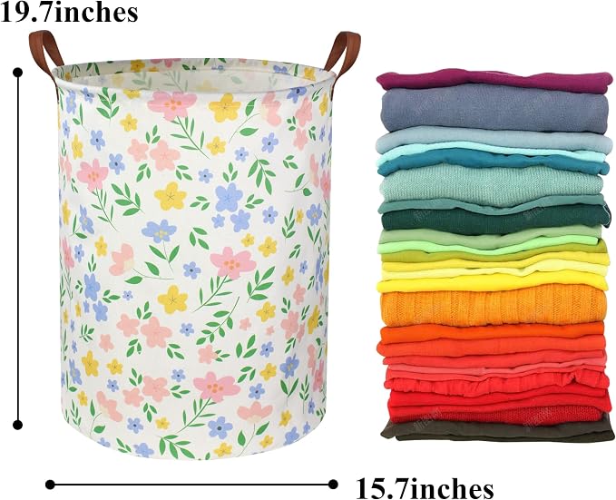 Girls Laundry hamper Baby Girl Hamper Kids Toy Storage Organizer Bins Gift Basket for Bedroom Decor(Flowers)