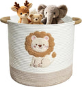 Cute Nursery Bin, Baby Toy Organizer (13.8"x13.8"), Storage Basket for Organizing, Woven Rope Basket for Shelves, Cute Baskets with Handle for Nursery, Playroom (Lion, Large)