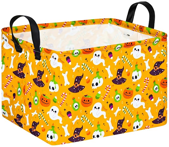 Halloween Empty Storage Basket with Handles Open Gifts&Candy Spooky Basket stuffers for Kids Baby Collapsible Women Organizer Bins Toys Boxes for Shelves Home Office