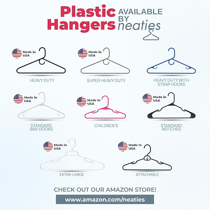 Plastic Hangers 45 Pack - Made in the USA - 6lb Capacity Standard Clothes Hangers with Strap Hooks for Dresses, Lingerie, Shirts, Pants, and Jackets - White & Pink