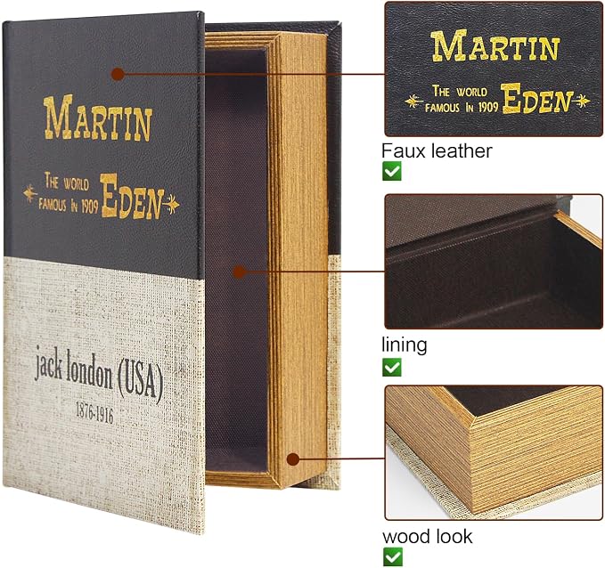 Decorative Book Boxes, Faux Wood cover Storage for Hidden Jewelry, Money, and Cash (Jack London)