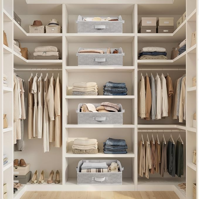 GRANNY SAYS Closet Organizer Bins, Trapezoid Storage Bin, Closet Baskets for Shelves, Closet Shelf Organizer, Baskets for Organizing Clothes, Toys, Ash Gray, 3-Pack