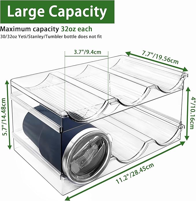 Spaclear 2 Pack Water Bottle Organizer, Stackable Kitchen Pantry Storage Shelf, Plastic Water Bottle Holder for Cabinet and Fridge Organization