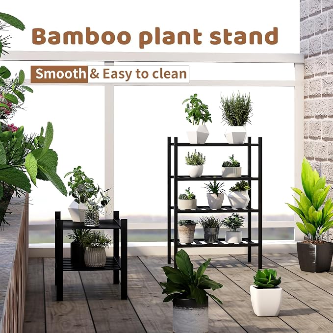 Bamboo Shoe Rack Stackable Shoe Shelf Storage Organizer for Unit Entryway Hallway and Closet Sturdy Freestanding Small Shoe Shelf(4S Tier Black)