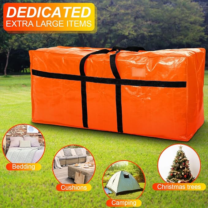 4 Pcs 66 Gallon Extra Large Moving Bags Heavy Duty Storage Bag with Strong Zipper Handle Foldable XXL Jumbo Storage Tote Packing Moving Box for College Dorm Travel Cloth Duffle (Orange)