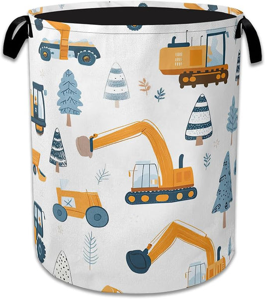 Cartoon Excavator Laundry Basket Collapsible Laundry Hamper Clothes Storage Bin for Bathroom Bedroom Room Decor 16" X 20.8"