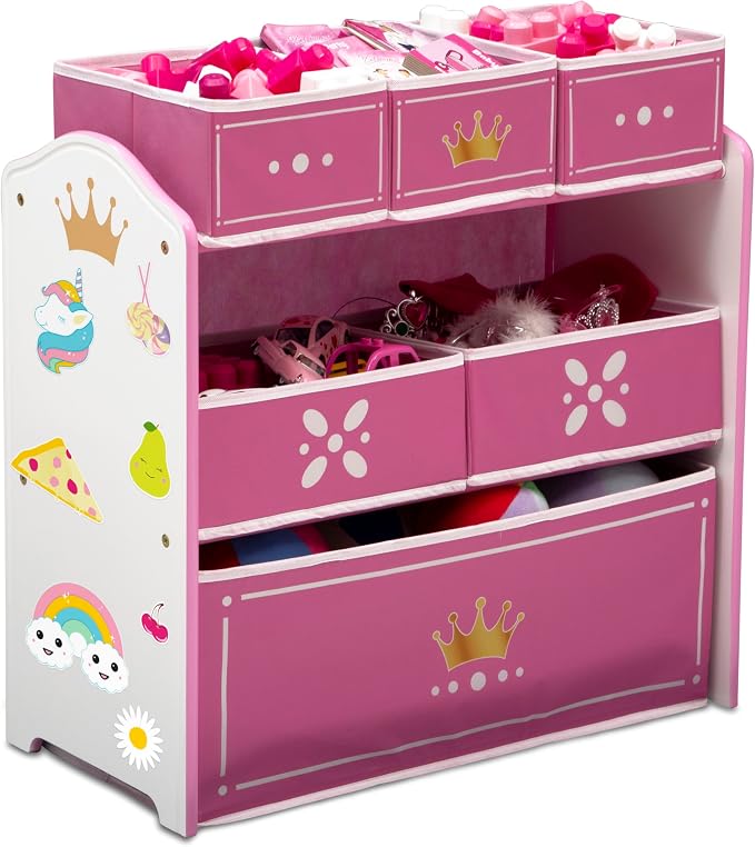 Delta Children Princess Crown Design & Store 6 Bin Toy Storage Organizer - Greenguard Gold Certified, White/Pink