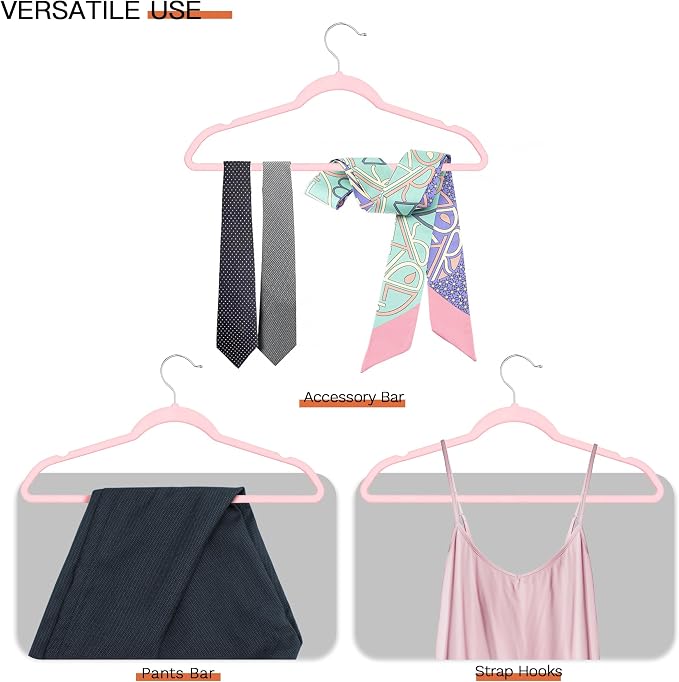 Pink Velvet Hangers 20 Pack, Slim Space Saving Suit Hangers for Closet Organizer, Rotating Silver Hook, Non Slip Clothes Felt Hanger Heavy Duty for Coat,Shirt, Pants, Camisole, Dress