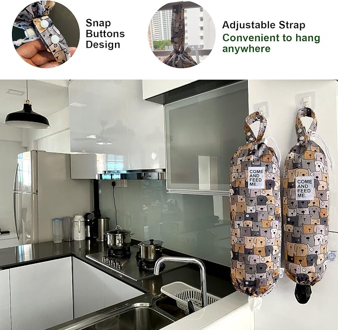 2pcs Waterproof Plastic Bag Holder Grocery Shopping Carrier Storage Kitchen Travel Camp Carrier Dispenser 2 Pack Pugs