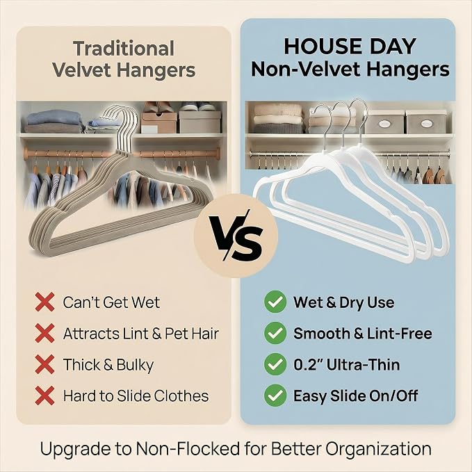 HOUSE DAY Ivory Plastic Hangers 20 Pack - Ultra-Thin Heavy Duty Non-Velvet | Hangers with 360° Swivel Hook & Non Slip Notches - Slim Space Saving Clothes Hangers Ideal for Dresses Coats Shirts Jackets