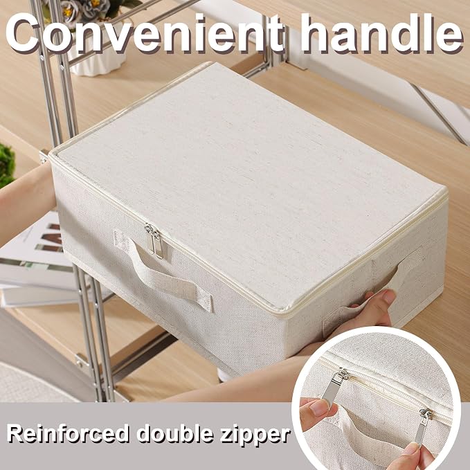 Underbed Storage Box with Lid, Foldable Clothes Organizers, Home Organising Baskets for Clothes, Shoes, Blankets, Pillows, 14.9x10.2x5.9Inches, Beige, 1 Pack
