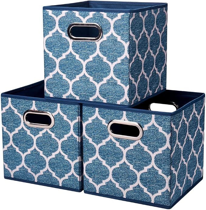 Folding Cube Storage Bins 10.5x10.5 x 11 In Navy Blue Collapsible Cloth Storage Cube Boxes Fabic Cube Baskets Storage Inserts Drawer Organizer Closet ,QY-SC09-3