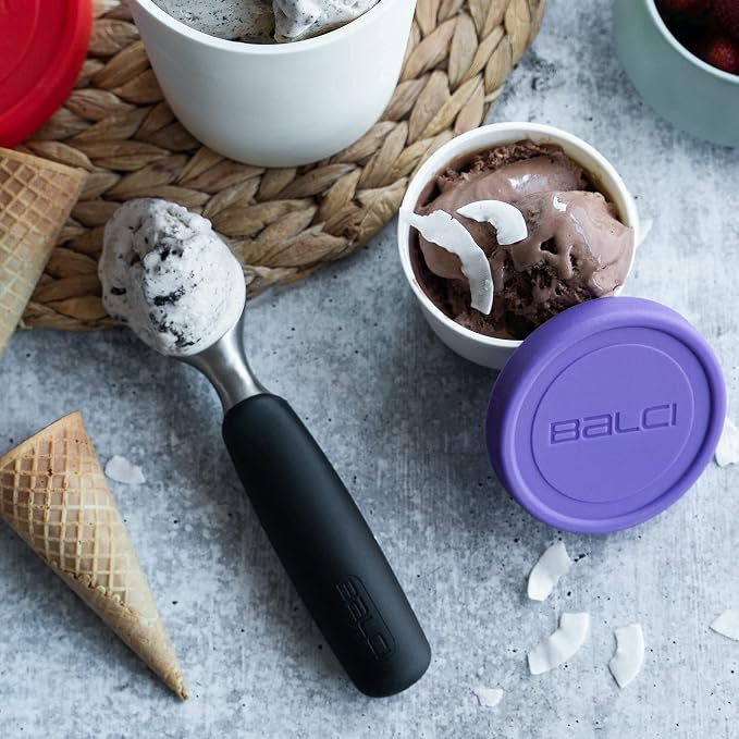 BALCI - 8oz Mini Ice Cream Containers with Silicone Lids (Set of 4) - Freezer Food Storage Containers, Reusable, LeakProof, For Homemade IceCream Containers - Blue, Red, Green, Purple