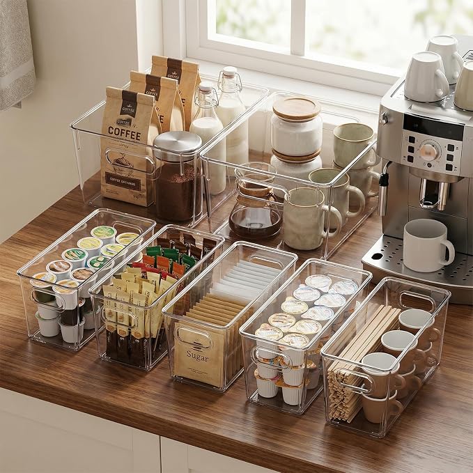 MOONEDGE Clear Plastic Storage Organizer Bins for Home Organization | Clear Bins for Organizing, Pantry Organizers and Storage, Kitchen, Fridge, Bathroom, Cabinet, Closet, Under-Sink, Laundry